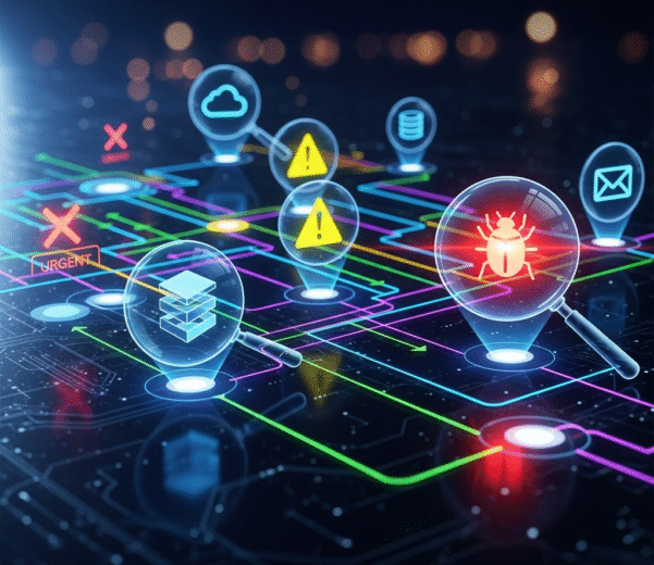 Image showing automated workflow testing architecture for Zapier/Make integrations.